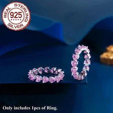 Gorgeous Pink Heart Cubic Zirconia 925 Sterling Silver Ring Women Bridal Jewelry