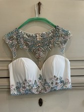 Alyce Paris 2 Piece White Prom Sheath Full Length Beaded Dress Slit Size 6