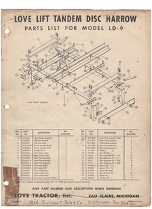 Love Tractor, Inc. Love Lift Tandem Disc Harrow Parts List LD-9