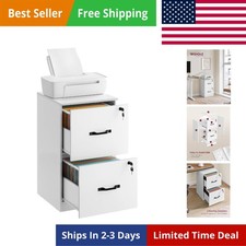 2 Drawers File Cabinet with Lock, Printer Stand, Office Filing Cabinet Organi...