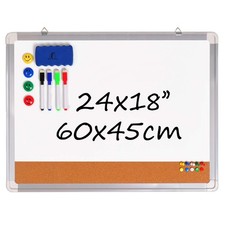 White Board Cork Board Combo - 24x18 in Dry Erase Board with Cork and 1 Magne...