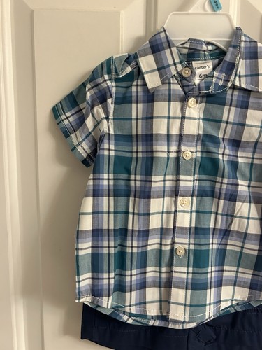 Neu mit Etikett - Kleinkind Jungen Carter’s 2-teiliges kariertes Hemd und Shorts Set - Größe 6 Monate  - Bild 2 von 10