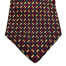 Burberry mens silk neck tie red yellow black Geometric