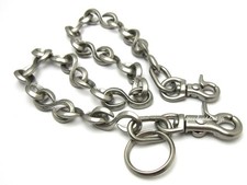 Chaîne portefeuille double clip en laiton massif moulé, grand crochet en S, argent nickel mat