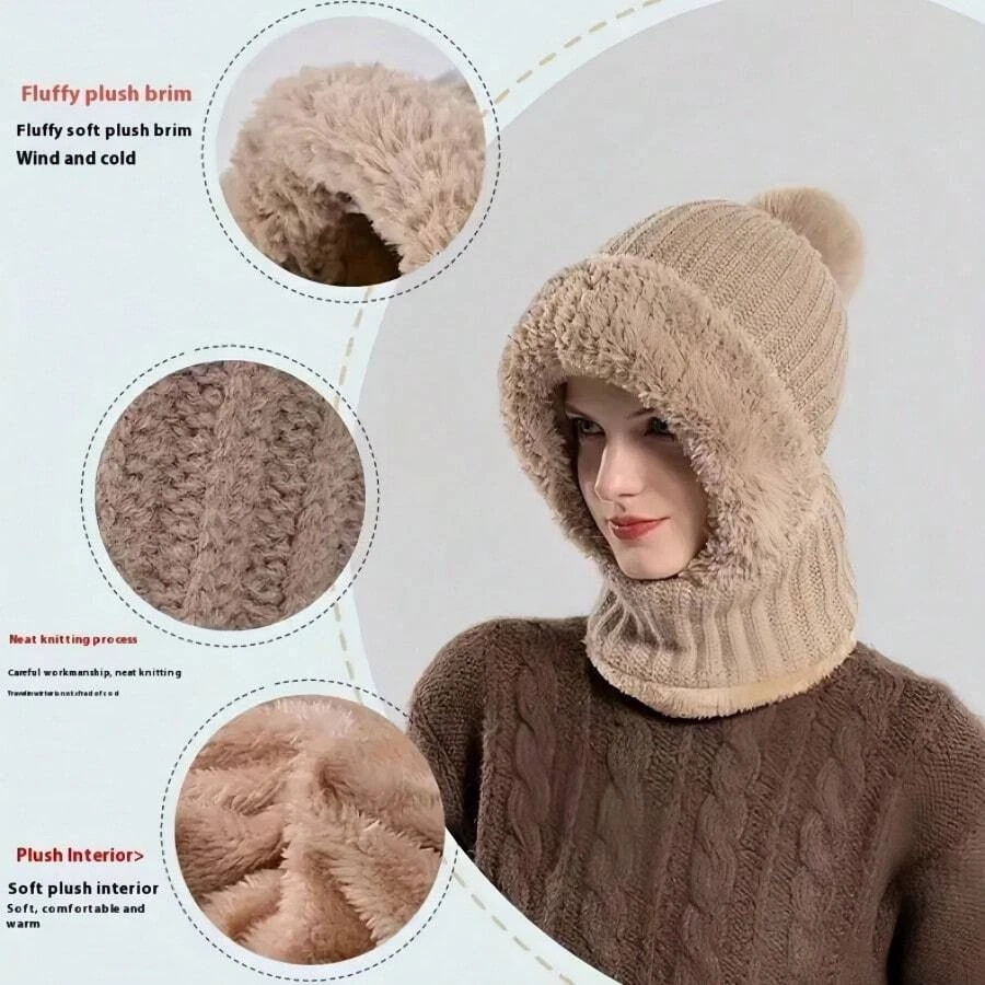 3-in-1 Women Knit Hat Winter Beanie Thermal Neck Gaiter Hooded Ear Flaps Cap NEW - Image 2 of 4