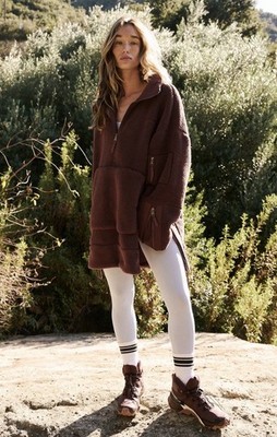 Free People Movement Viewpoint Midi Fleece Zip Pockets Bitter Chocolate XS NWT