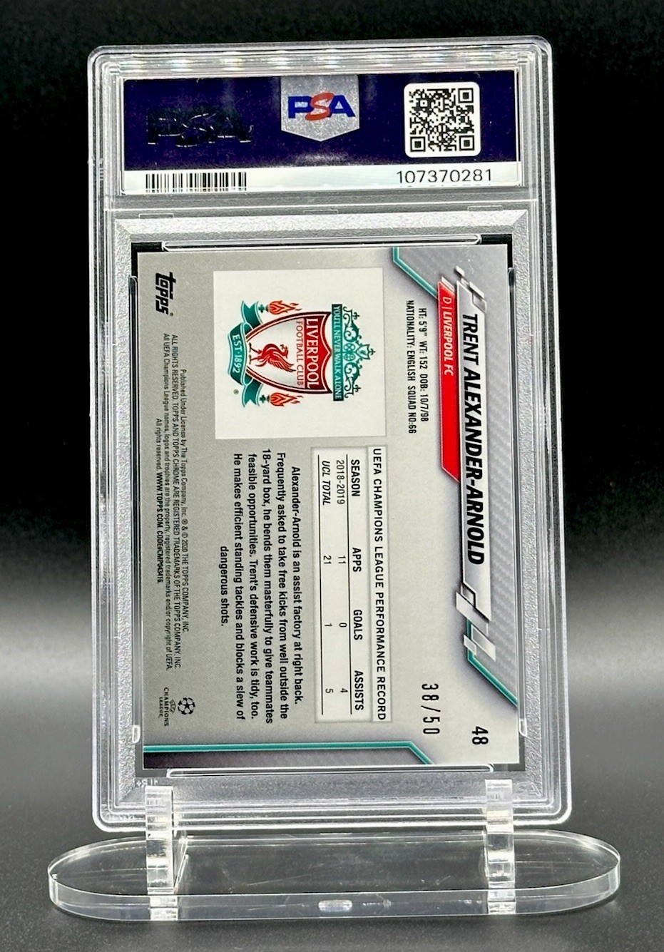 2019-20 Topps Chrome TRENT ALEXANDER-ARNOLD SAPPHIRE EDITION-ORANGE /50 PSA 10 view 3