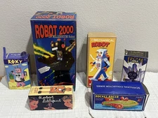 Vintage Tin Toy Robot Lot Millennium 2000 Electra Roxy Lilliput Rocket Racer