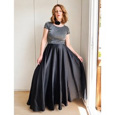 Vintage 90s Rampage Ball Gown Size 11 M/L Black Satin Holiday Party Dress Bow