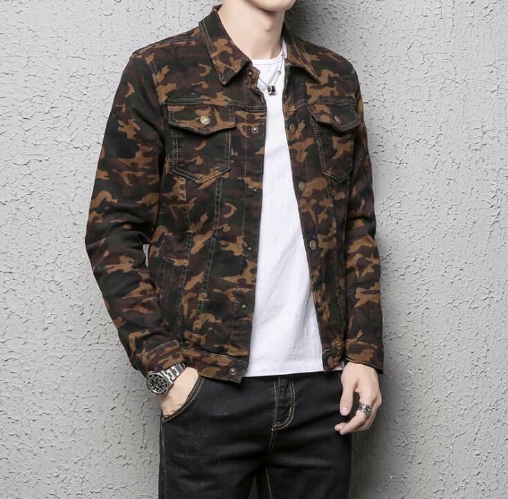 Mens Camouflage Casual Jackets Baseball Denim Jeans Biker
