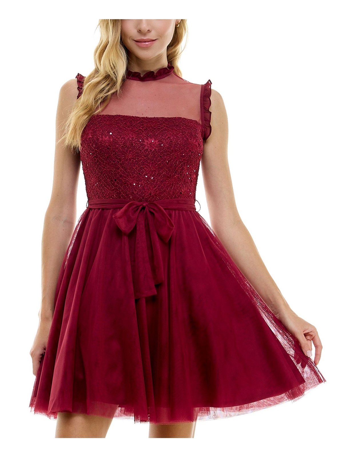 Женское короткое платье CITY STUDIO бордового цвета с завязывающимся поясом на подкладке сзади для юниорок 15\16