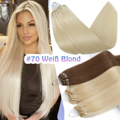 Microring Nano Rings 100% Remy Echthaar Extensions Haarverlängerung 200 Strähnen