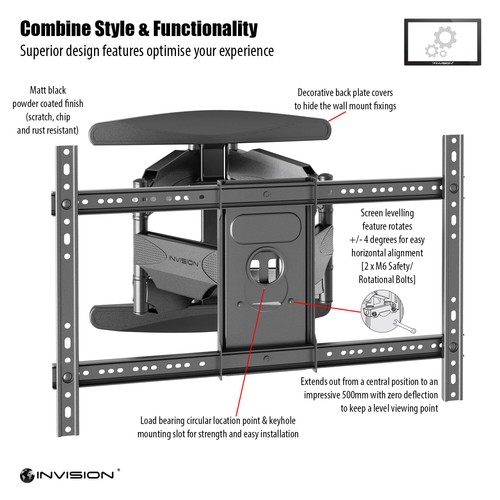 Invision TV Wall Bracket Mount Tilt & Swivel For 3770" Ultra Strong (HDTVDXL) 5060264553167 eBay