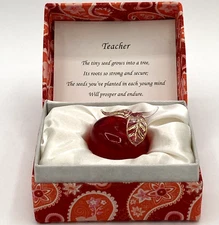 Vintage About Face Designs Miniature Glass Apple In Paisley Box For Teacher Gift
