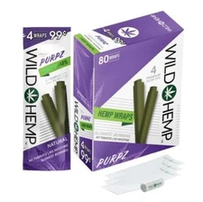 Wild H. Natural Wraps Rolling Papers 80 Total Wraps 20 Pouches / 4 Per (Purpz)