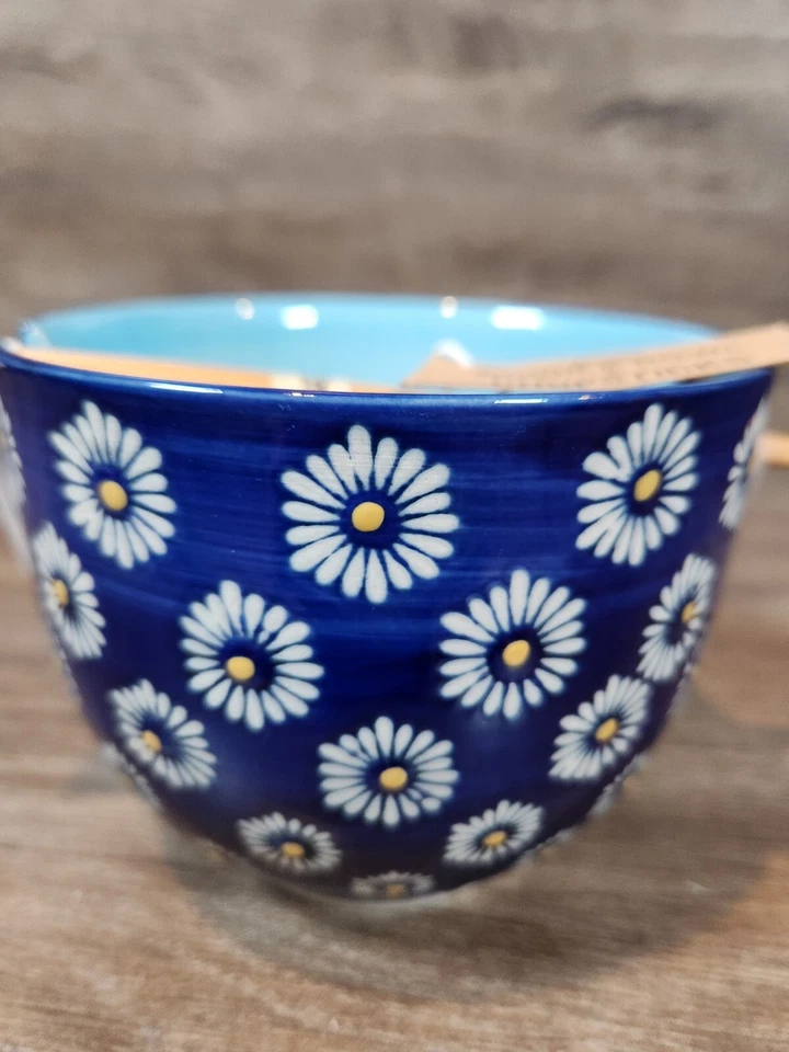 Juego de palillos de margarita tag Noodle Bowl Ramen azul gres bambú nuevo con etiquetas Foto 4 de 4