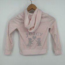 Juicy Couture Girls Pink Full Zip Velour Hoodie Rhinestone Bling Size 5