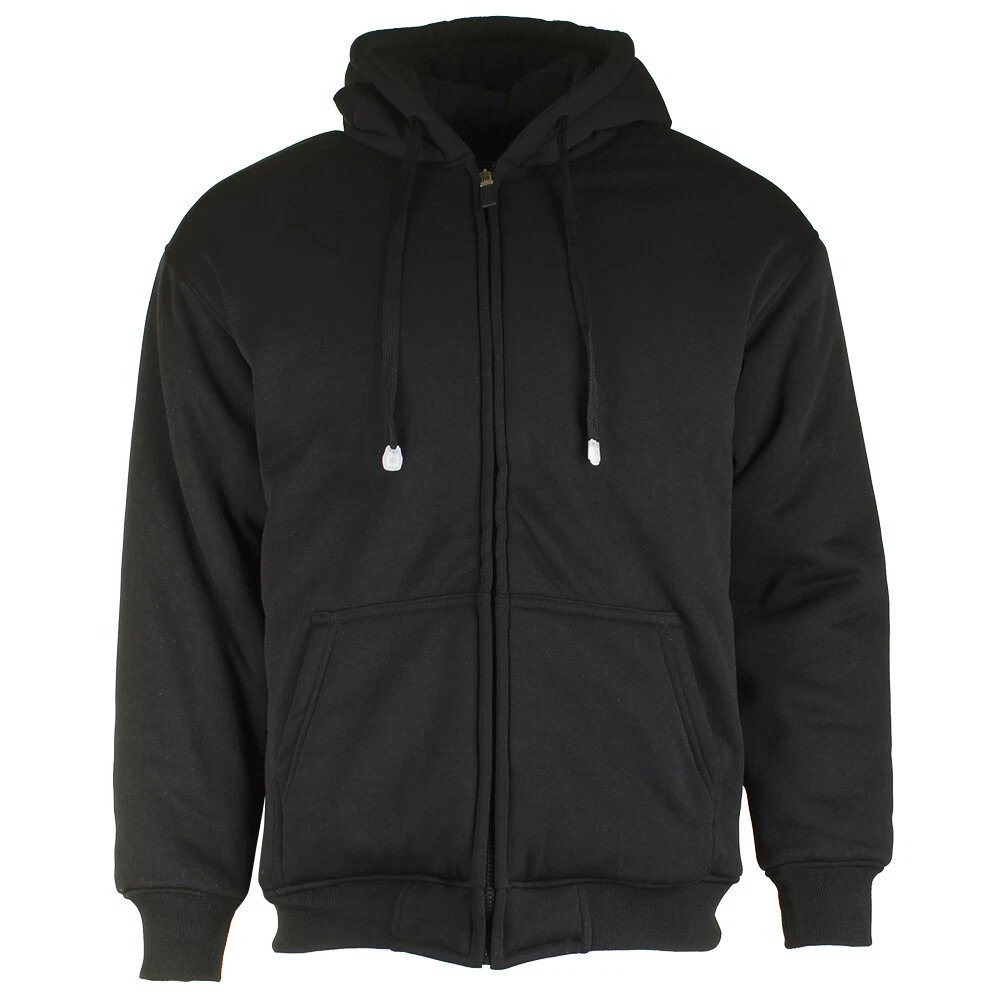 Maxxsel Men s Matching Color Thermal Lined Full Zip Heavy Duty Hoodie Black M