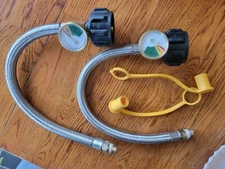 LONGADS 15 Inch (Packs of 2) RV Propane Hoses with Gauge, Stainless Steel Braid