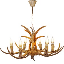 6 Heads Brown Resin Antler Deer Horn Chandelier Ceiling Pendant Light Lamp NEW