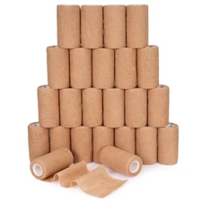 Self-Adherent Cohesive Bandage Rolls, 4" x 5 yds, Tan - Box of 18 Rolls
