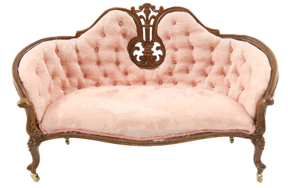 Divano Vittoriano Rosa Americano JBM In Noce Per Casa Delle Bambole Salotto 1:12 - Immagine 2 di 4