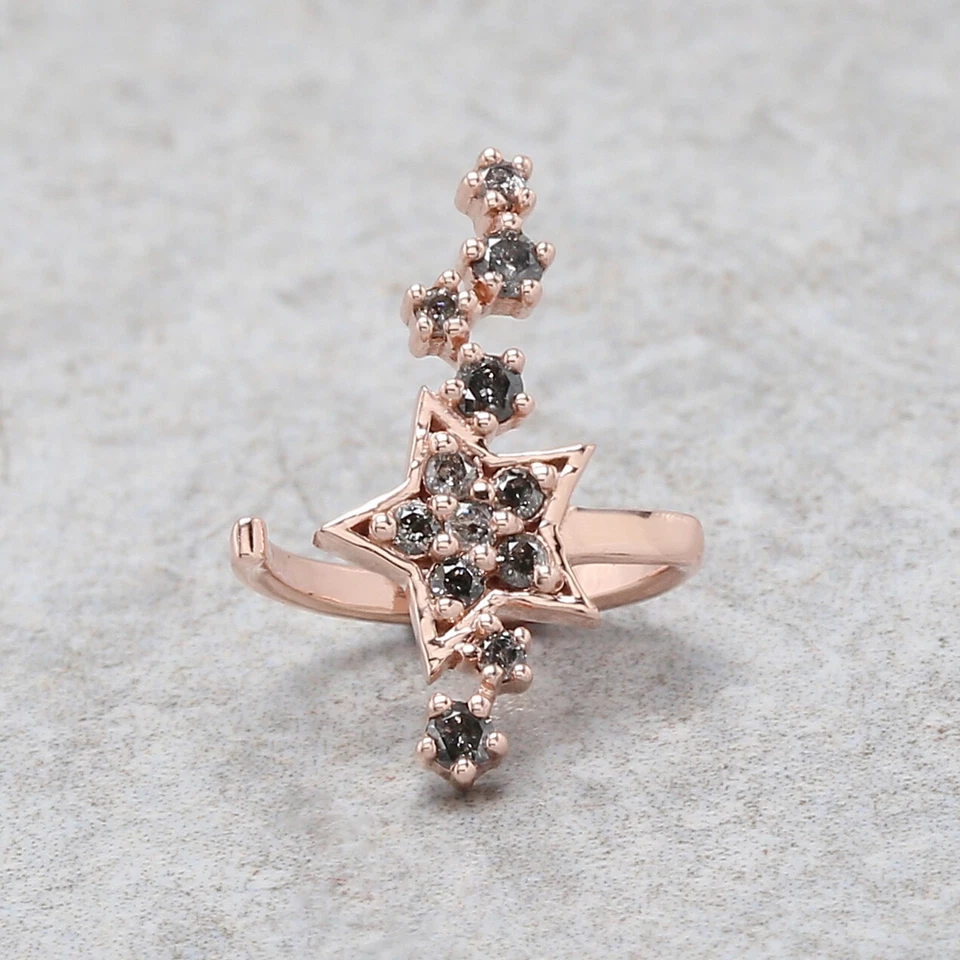 Brazalete redondo negro gris diamante oreja oro amarillo blanco rosa 14K KD1078 Foto 3 de 4