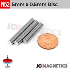 5mm x 0.5mm N52 Strong Rare Earth Neodymium thin Magnet Round Discs 5x0.5mm