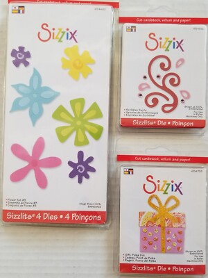 Lot of 3 SIZZIX Dies (Flowers, Scribble Swirls, Polka Dot Gift  display picture 1