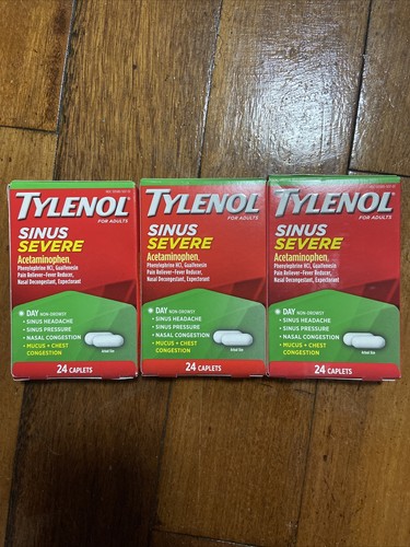 3 Pks TYLENOL Sinus Severe Daytime Pain Reliever Caplets 24 Count 3 Pks TYLENOL Sinus Severe Daytime Pain Reliever Caplets 24 Count