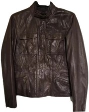 Rocha John Rocha Brown Leather Jacket With Zipped Sleeves Uk Size 12