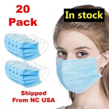 20 PCS Face Mask Disposable 3-Ply Earloop Mouth Cover