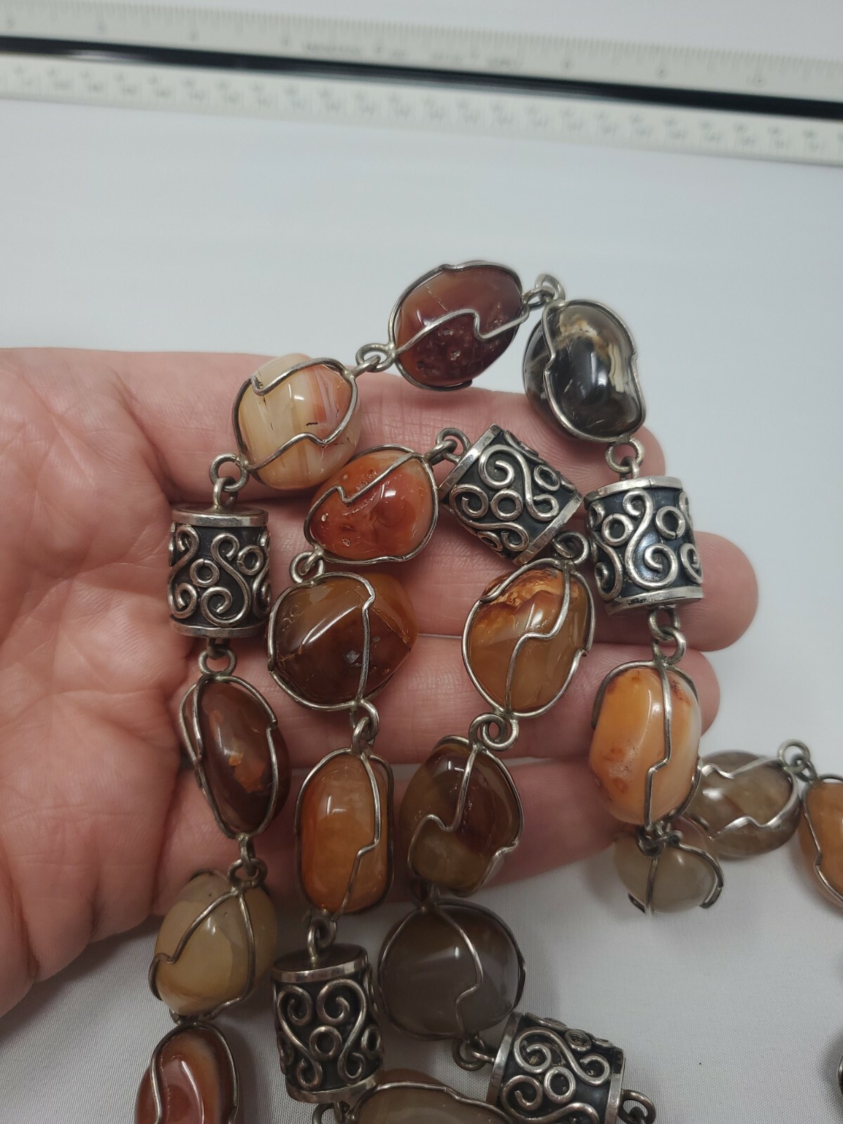 Heavy Sterling Silver Agate Statement Necklace - image 3