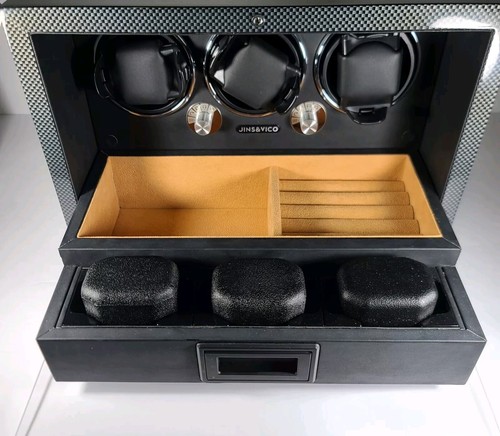 JINS & VICO Triple Automatic Rotating Watch Winder w/ 3 Storage & Jewelry Space - Picture 8 of 23