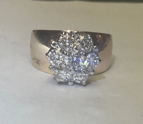1 CARET+ GENUINE DIAMONDS STARBURST CLUSTER Ring, 14KY WIDE TAPERED BAND