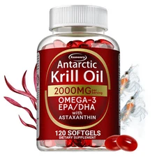 Antarctic Krill Oil - Omega-3 EPA, DHA, Astaxanthin, Anti Aging, Memory Support