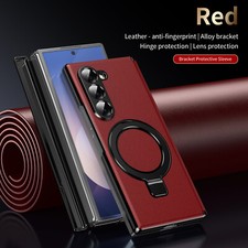 For Galaxy Z Fold 7 6 5 4 3 Premium Leather Stand Magnetic Case Screen Protector