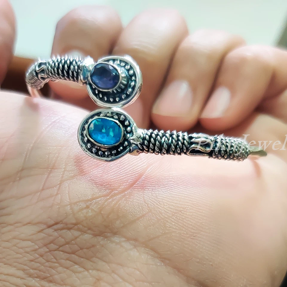 Браслет унисекс из стерлингового серебра 925 пробы с голубым топазом и аметистом London - Изображение 2 из 4