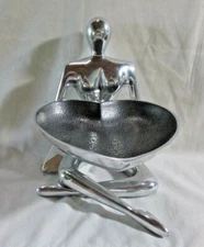 Lady Love Sculpture Heart Candy Trinket Ash Tray Polished Chrome Aluminum