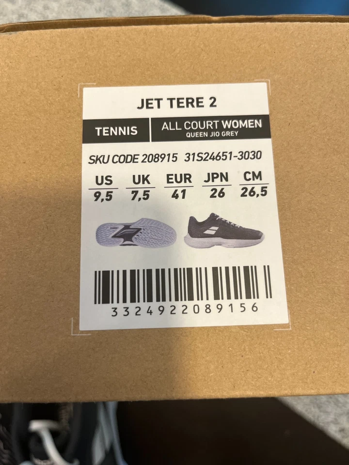 NUEVO EN CAJA Zapatos Tenis Babolat Jet Tere 2 All Court Mujer Talla 9.5 Queen Jio Gris NUEVO Foto 3 de 4