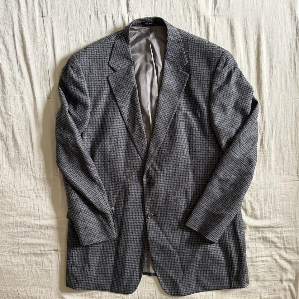 Chaps Blazer Jacket Men 44 Gray Blue Herringbone Wool Single Breasted Sport Coat - Image 2 of 4