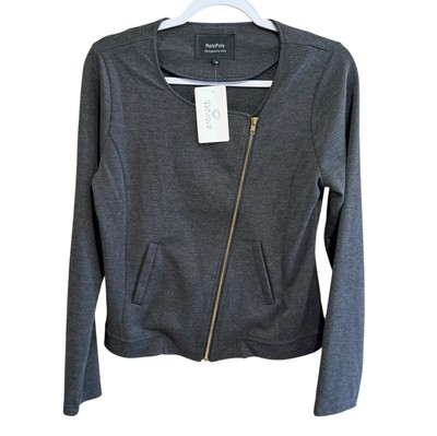 NWT Roly Poly Classic Gray Asymmetrical Zip Up Jacket Women s Size Medium NEW