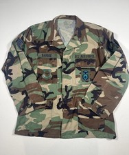 Vintage US Air Force Jacket Mens Large Woodland Camo BDU Patches Ripstop 90s