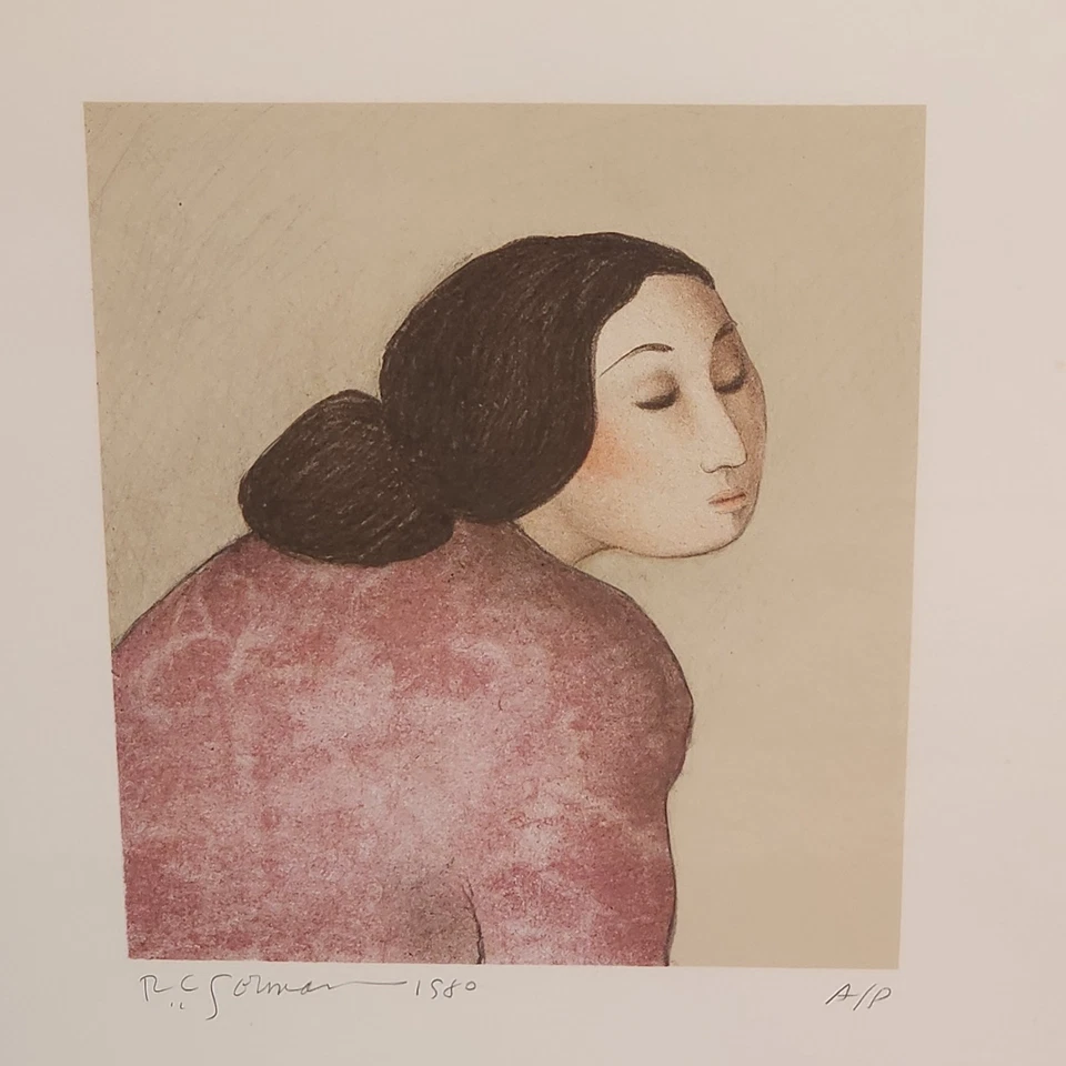 R.C. GORMAN "Cholena" 1980 Original Artista Prueba Lápiz Firmado y Estampado Enmarcado Foto 3 de 4