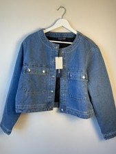 Veronica Beard Brandy Quilted Crop Denim Jacket Sz Lg