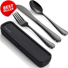 4PC Travel Utensil Set Stainless Steel Fork Spoon Knife w/ Case Portable - US
