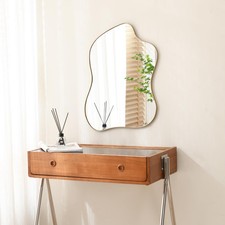 Irregular Wall Mirror Gold Wave Shaped Metal Framed Wall Mirror for Bathroom ...