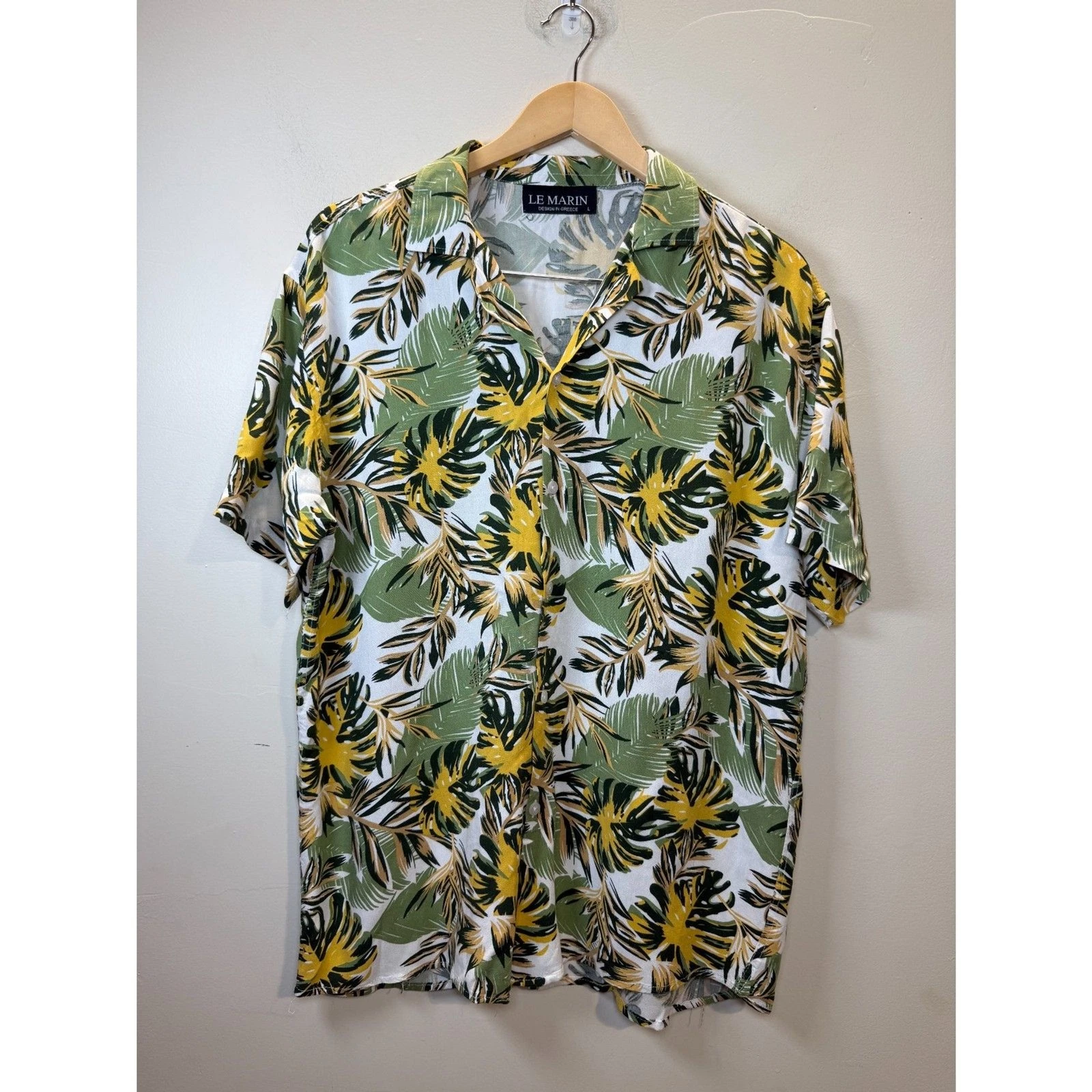 Le Marin Collection Tropical Leaf Hawaiian Shirt Men’s Size Large Green Vacation