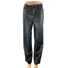 Zara Women's Black Faux Leather Vegan High Rise Straight Leg Trousers Pants Sz 4