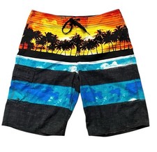 O'NEILL sz 32 board shorts swim trunks orange blue tropical scene